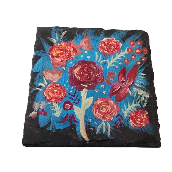 Hand-Painted Slate Coasters With Floral Design - Set Of 4 - Picture 6 of 10